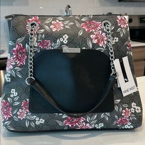Nine West Gray and Pink Floral Shoulder Bag